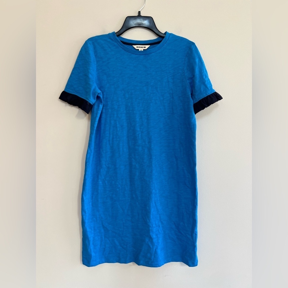 Boden Emily Short Sleeved Ruffle Cotton Dress in Brilliant Blue, size 2R